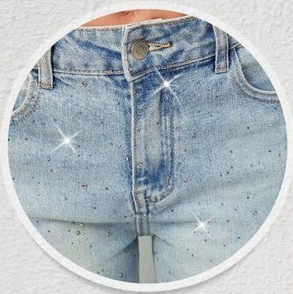 Pantaloni lungi denim - Blugi Wide Leg cu Strasuri [1]