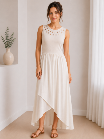 Rochii Dama - Rochie asimetrica alba cu decupaje decorative si croi lejer