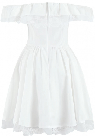 Rochie Bardot A-line mini, volanase, fundita si dantela, alb/negru, marime universala s-m [1]