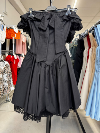 Rochie Bardot A-line mini, volanase, fundita si dantela, alb/negru, marime universala s-m [3]