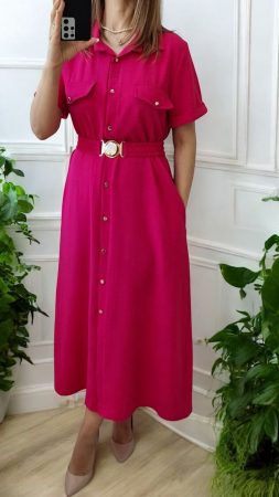 Imbracaminte Dama - Rochie camasa vaporoasa cu nasturi si curea elastica – stil casual chic, marime universala