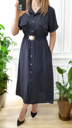 Rochii Dama - Rochie camasa vaporoasa cu nasturi si curea elastica – stil casual chic, marime universala