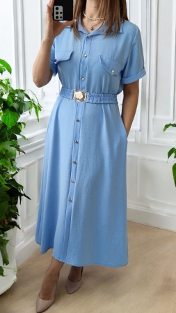 Imbracaminte Dama - Rochie camasa vaporoasa cu nasturi si curea elastica – stil casual chic, marime universala