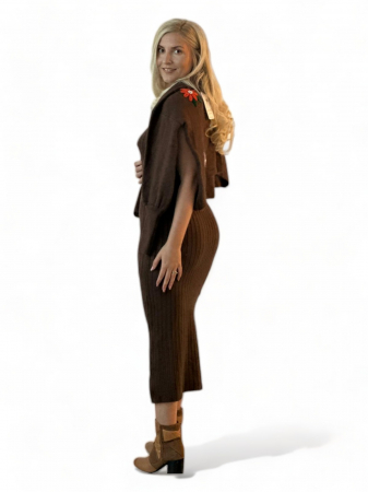 Rochie Dama 2 in 1 Amos cu Pulover Flori 3D Maro [1]