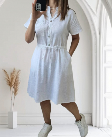 Imbracaminte Dama - Rochie damă casual din bumbac cu șnur în talie – model lejer, culori pastelate și intense (S-L)