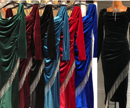 Rochie Dama Catifea Midi cu Franjuri [2]
