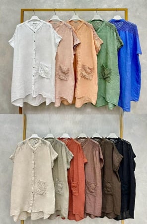 Rochie Dama Din In Cu Detalii Crosetate, Croi Lejer, Marime Universala, Culori Variate [1]