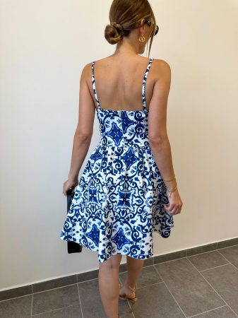 Rochie damă evazată cu bretele subțiri și imprimeu fructat – Lemon, Green Lemon, Ceramic Blu [1]