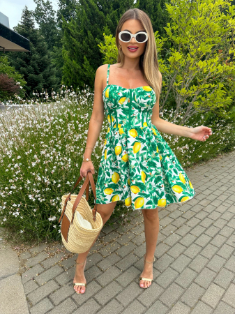 Rochie damă evazată cu bretele subțiri și imprimeu fructat – Lemon, Green Lemon, Ceramic Blu [1]