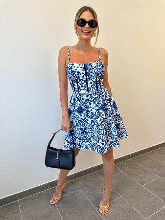 Rochie damă evazată cu bretele subțiri și imprimeu fructat – Lemon, Green Lemon, Ceramic Blu [2]