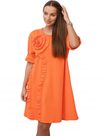 Rochii Dama - Rochie dama floare 3D decorativa - Gala - portocaliu