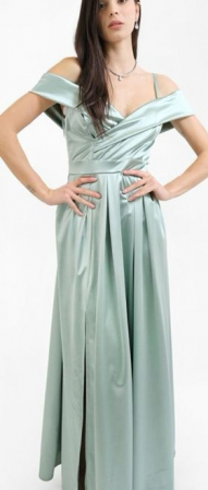 Imbracaminte Dama - Rochie Dama Lunga Satinata cu Revere si Bretele