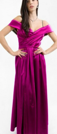 Imbracaminte Dama - Rochie Dama Lunga Satinata cu Revere si Bretele