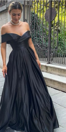 Rochii Dama - Rochie Dama Lunga Satinata cu Revere si Bretele