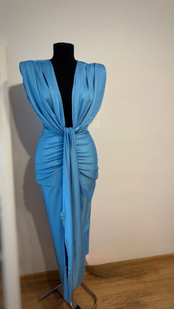 Rochie Dama Lycra croiala cu fronseuri si decolteu adanc cu strasuri - Hannah [2]