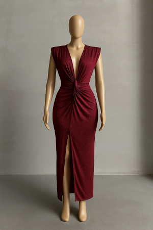 Rochie Dama Lycra croiala cu fronseuri si decolteu adanc cu strasuri - Hannah [6]