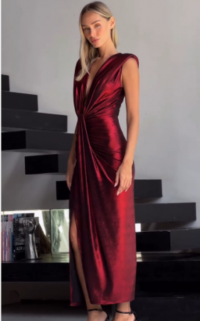 Rochii Dama - Rochie Dama Metalic croiala cu fronseuri si decolteu adanc - Hannah