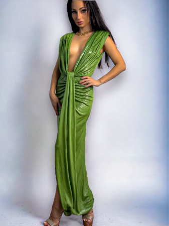 Rochie Dama Metalic croiala cu fronseuri si decolteu adanc - Hannah Imbracaminte Dama - Rochie Dama Metalic croiala cu fronseuri si decolteu adanc - Hannah