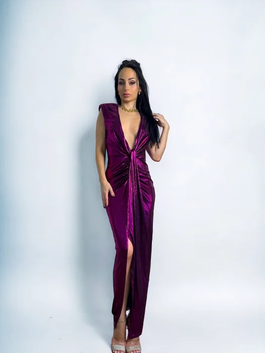 Rochie Dama Metalic croiala cu fronseuri si decolteu adanc - Hannah [1]