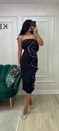 Imbracaminte Dama - Rochie Dama Midi cu Floare si Strasuri- Aphrodite