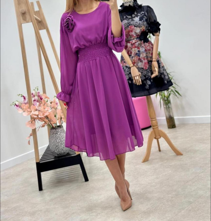 Imbracaminte Dama - Rochie Dama Midi din Voal Captusit cu Trandafir pe Umar