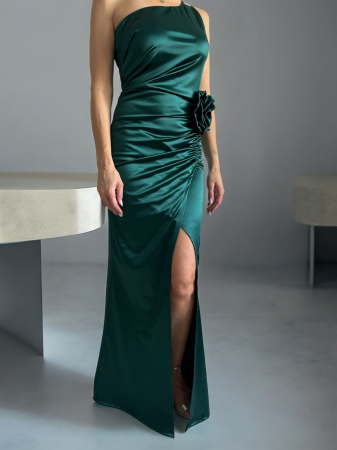 Rochii Dama - Rochie Dama pe corp cu trandafir in Talie si Aspect Satinat - Rose