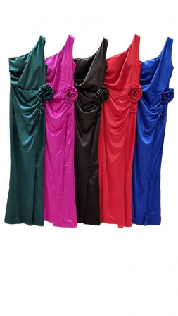 Imbracaminte Dama - Rochie Dama pe corp cu trandafir in Talie si Aspect Satinat - Rose