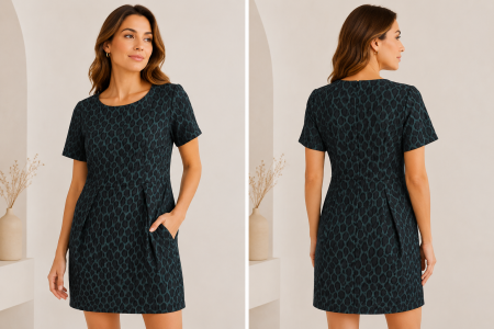 Rochii Dama - Rochie dama scurta cu imprimeu animal print verde petrol si maneca scurta