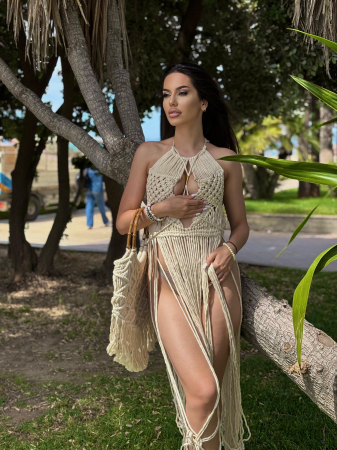 Rochie de plaja macrame cu bretele incrucisate si franjuri lungi – stil boho chic [1]