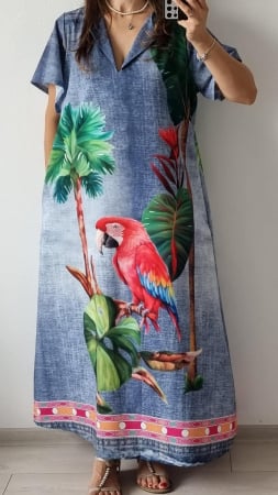 Imbracaminte Dama - Rochie de vara lunga cu buzunare imprimata cu model Fashion