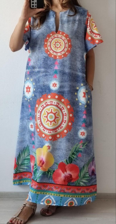 Imbracaminte Dama - Rochie de vara lunga cu buzunare imprimata cu model Fashion
