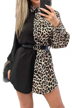 Rochii Dama - Rochie de zi stil camasa animal-print leopard 2