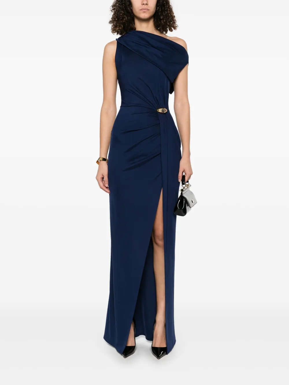 Rochii Dama - Rochie eleganta lycra Elisabetta Franchinni cu slit lateral si broșa aurie – Made in Italy, masura universala S-M