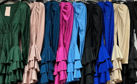 New Entry - Rochie eleganta scurta din lycra cu volane si strasuri, marime universala, culori multiple