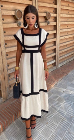 Rochie Lunga cu Dungi in Contrast [5]