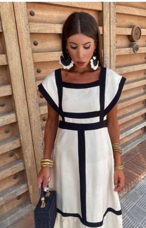 Rochie Lunga cu Dungi in Contrast [4]