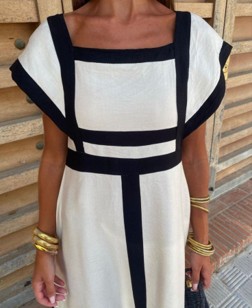 Rochie Lunga cu Dungi in Contrast [3]