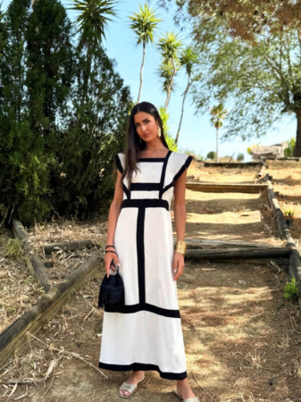 Rochie Lunga cu Dungi in Contrast [2]
