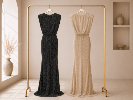 Rochii Dama - Rochie lunga eleganta cu strasuri, decolteu inalt si croi mulat din lycra