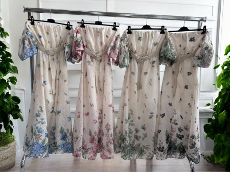 Rochie lunga eleganta de vara cu umeri goi si imprimeu floral, croi clos si maneci bufante, marime universala S-L [1]