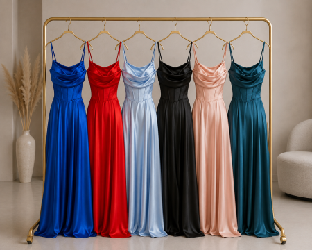 Rochii Dama - Rochie lunga satin cu corset Clara – rochie eleganta marime universala S-XL, ideala pentru evenimente speciale