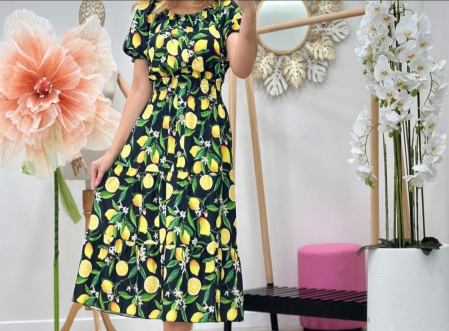 Rochie lunga vara din vascoza cu imprimeu lamai, marime universala, talie elastica [3]