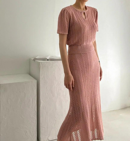 Compleu dama de vara cu bluza si fusta midi  tricotata [4]