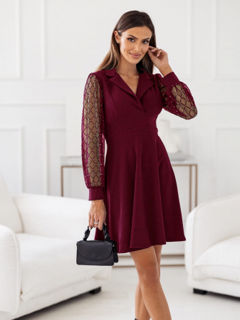 Rochii Dama - Rochie din stofa elastica midi in clos si decolteu petrecut