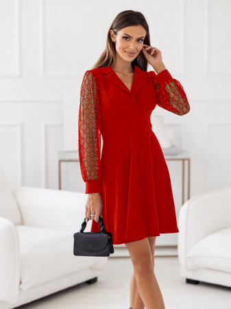 Imbracaminte Dama - Rochie din stofa elastica midi in clos si decolteu petrecut