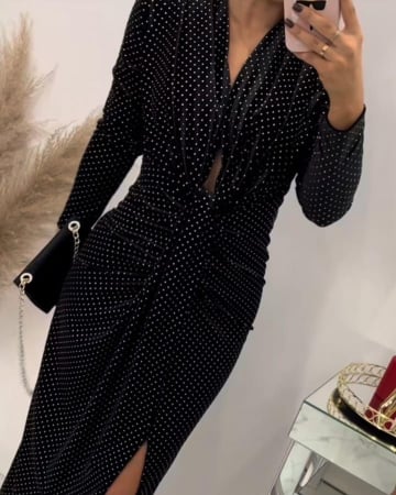 Rochie eleganta maxi din lycra cu strasuri, fronseuri si decolteu adanc, marime universala [2]