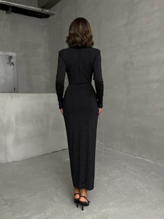 Rochie eleganta maxi din lycra cu strasuri, fronseuri si decolteu adanc, marime universala [1]