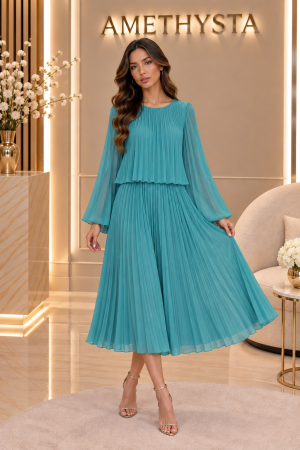 Rochii Dama - Rochie plisata eleganta cu talie petrecuta si maneci fluide