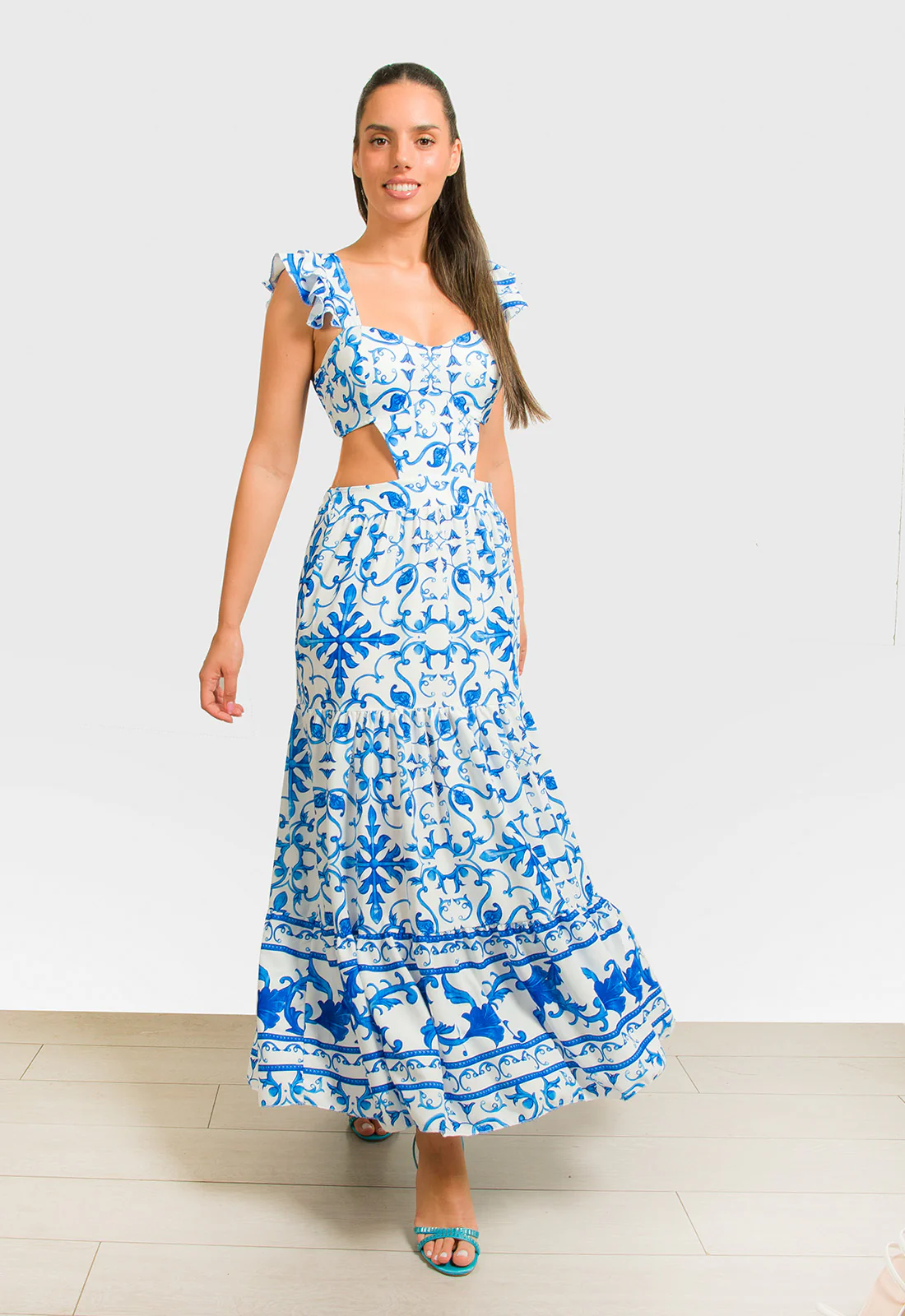 Rochie POSITANO Dama Lunga Cu Imprimeu Si Decupaje, Marime Universala, 2 Culori [6]