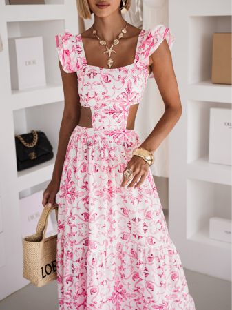 Rochie POSITANO Dama Lunga Cu Imprimeu Si Decupaje, Marime Universala, 2 Culori [3]